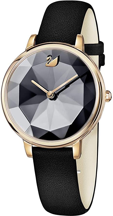 Swarovski Women's 35mm Black Leather Band Steel Case Sapphire Crystal Quartz Analog Watch 5416009