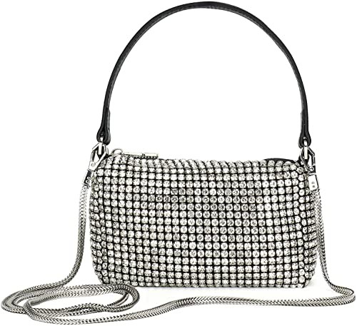 Montana West Crystal Rhinestone Crossbody Bag Women's Shiny Wallet Mini Top Handle Tote Chain Mesh Clutch For Parties, Medium